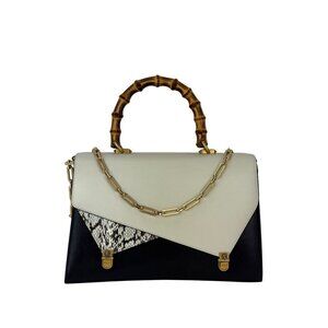 Gucci Calfskin Snakeskin Studded Medium Ottilia Top Handle Shoulder Bag